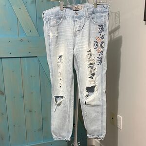 Hollister Light Blue Distressed Jeans with Floral Design